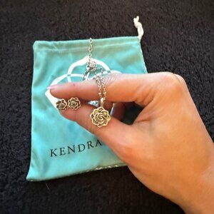 Kendra Scott Ansel Rose Stud Earrings and Necklace in Vintage Silver
